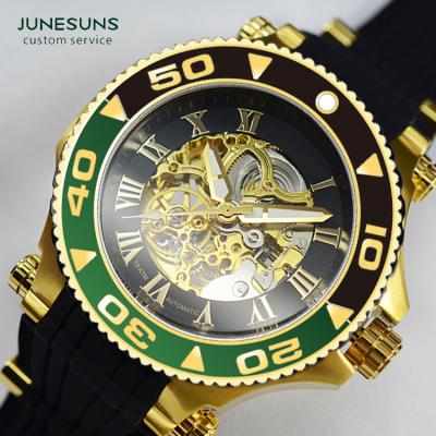 China Factory Custom J081 5ATM Mens Waterproof JUNESUNS Theme Watch Silicone Strap Mechanical Watches for sale