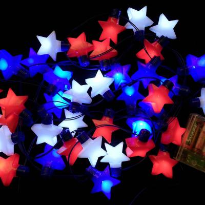 China American Holiday Fast Props National Day Blinking Celebration Lights String Red Blue White Led Pentagram Party Decoration for sale