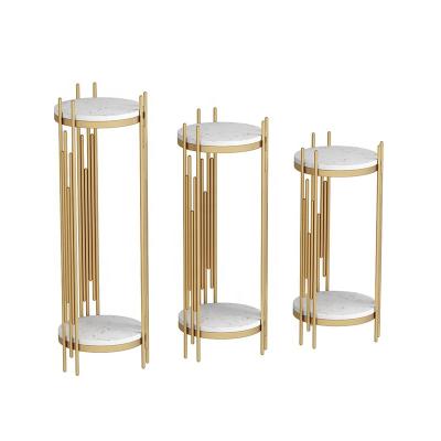 China Gold Durable Wedding Flower Stand Round Stainless Steel Gorgeous Wedding Event Party Ornaments Decorative Flower Stand for sale