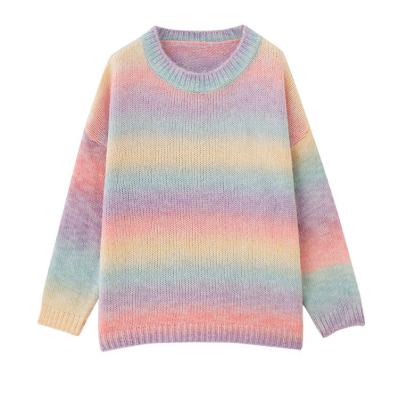 China QUICK DRY Japan Fashion Knit Sweater Rainbow Stripe Pullover Cocoon Loose Lazy Style Knit Top for sale