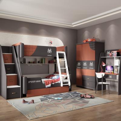 China Modern Boys Bedroom Furniture Set Kids Bunk Bed Suite Kids Prefer Love Spider-Man Solid Wood Frame Leather Bed for sale