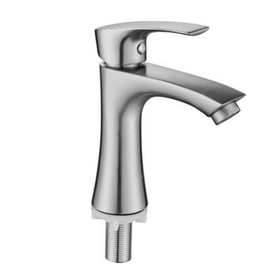 China Metered Faucets Modern Design Luxury Home Bathroom Brushed Square Basin Faucet for sale