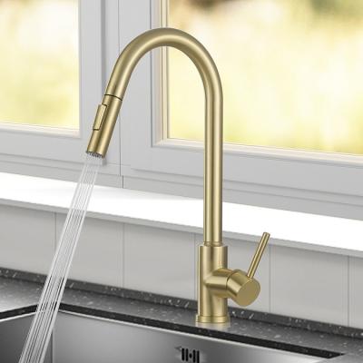 China Hot Selling Modern Pull Out Kitchen Faucet Factory Price Dtainless Gold Steel High End Faucet for sale