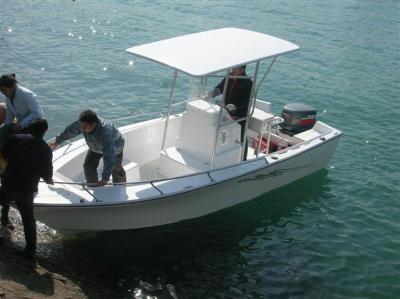 Chine Bateaux de pêche de ponton de coque de fibre de verre de 6 M, bateau gonflable de 6 personnes avec la console centrale à vendre