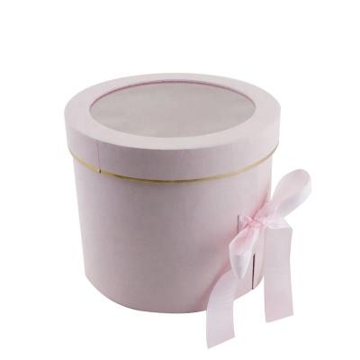 China Double Layers Disposable Pink Ribbon Flower Box With PVC Window Tube Gift Box for sale