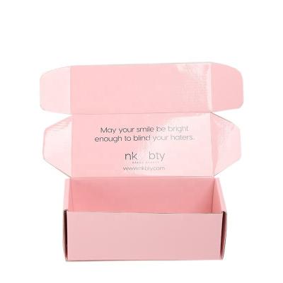 China Disposable Glossy Lamination Pink Corrugated Cardboard Packaging Tuck Top Box for sale