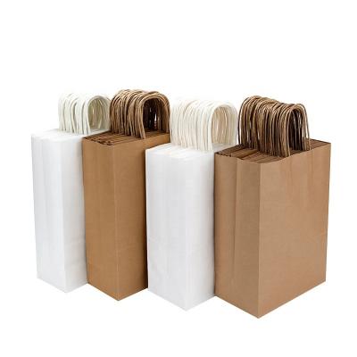 China Recyclable Recyclable White And Brown Kraft Paper Bag With Handle Grocery Tote Bag for sale