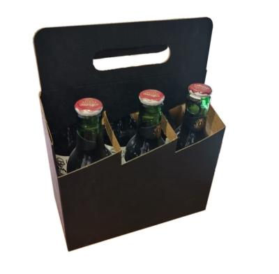 China Recycled Materials Black 6 Pack Wine Beer Bottle Carrier Kraft Paper Cartons Folding Bottle Holder for sale