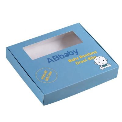 China Recycled Materials Coated PVC Window Folding Paper Box Baby Bib Retail Packaging Box for sale