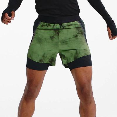 China Breathable Double-Layer Sports Shorts Green Men Fitness Training Marathon Running Shorts Pants for sale