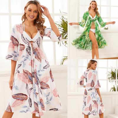 China 2022 Washable Long Lace Chiffon Print Half-Sleeve Print Dress Women's Swimwear and Beachwear Dress Women for sale