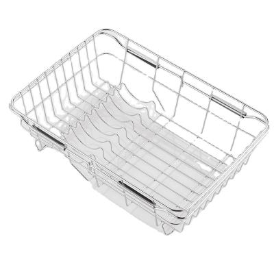 China Sustainable Stainless Steel Dish Rack Over Sink Dish Drying Rack Kitchen Sundries Storage Wire Basket for sale