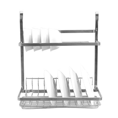 China Sustainable Wall Mounted Kitchen Storage Rack 2 Tiers Hanging Foldable Rack Dish Drying Rack With Drip Tray for sale