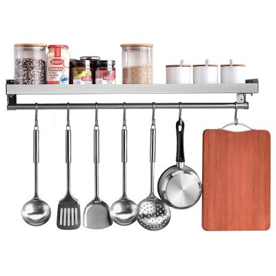 China Sustainable Stainless Steel Wall Mounted Spice Rack Kitchen Spice Rack Organizer 50cm Seasoning Rack With 7 Hooks for sale