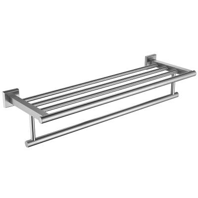 China Modern High Quality 2 Tier Stainless Steel Towel Rack With Bar Hotel Bathroom 60cm Wall Towel Shelf for sale