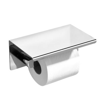 China Modern Wall Mounted Stainless Steel Tissue Roll Dispenser Wall Mounted Toilet Paper Holder With Cell Phone Storage Shelf for sale