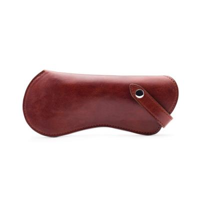 China Fashion Genuine Leather Vegan Leather Glass Case Men Sunglasses Holder With Snap Strap Custom Eyewear Case for sale