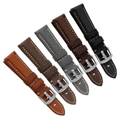 China Vintage Style Cow Leather Watch Strap Buckle Pin Mens Leather Watchband For Men Leather Watchband for sale