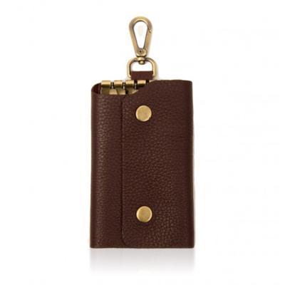 China Durable genuine leather key case small genuine leather key chain holder in brown leather keycase with key clip for sale