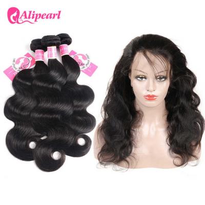 China Body Wave Hair Bundles With Frontal , Curly Bundles With 360 Lace Frontal Closure for sale