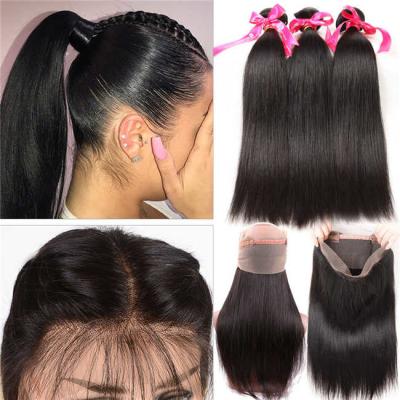 China Brazilian Straight Hair 3 Bundles With 360 Lace Frontal Closure Pre Plucked for sale