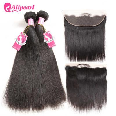 China 8A Brazilian Straight Hair Bundles With Frontal Ear To Ear 13×4 Natural Black for sale