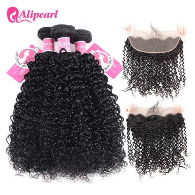 China Kinky Curly Wave Human Hair Bundles With Ear To Ear Lace Frontal Closure 13×4 for sale