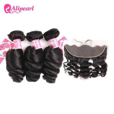 China Loose Wave 8A Brazilian Human Hair Bundles With Ear To Ear 13×4 Lace Frontal Closure for sale