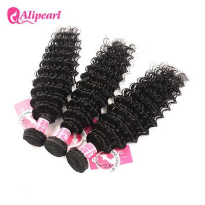 China Natural Black Color Indian Deep Wave Virgin Hair 3 Bundles Smooth No Chemical for sale