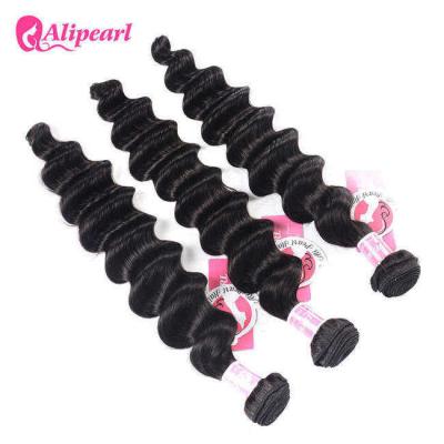 China Natural Black Color Indian Remy Human Hair Extensions Loose Deep Wave for sale