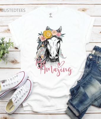 China Wholesale Casual Funny Graphic Horse Printing Anti-Wrinkle T-shirt Cotton Women Tee Top Women Clothes for sale