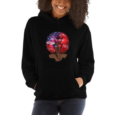 China African Ameri Girl Women Us Flag Viable Melanin Black Afro Hair Pure Cotton Casual Loose Pullover Hoodie for sale