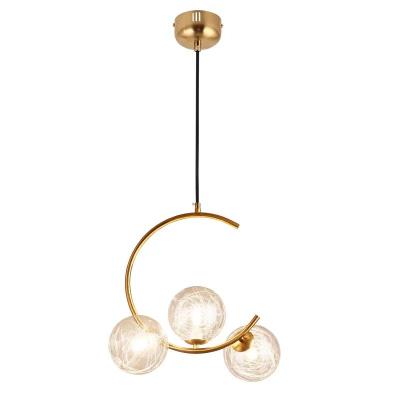 China Modern Indoor Large Gold Metal Iron Art Glass Ball Long Modern Loft Restaurant Bar Kitchen Dining Table Bedside Island Pendant Light for sale