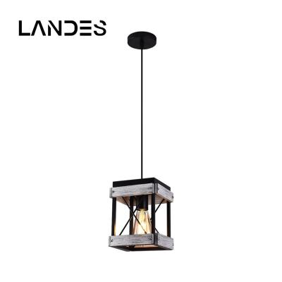 China Farmhouse Rustic Dining Room Restaurant Bedroom Kitchen Island Hanging Industrial Iron Metal Vintage Black Wood Wooden Ceiling Pendant Light for sale