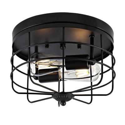 China Farmhouse Vintage Farmhouse Indoor Flush Mount Home Decoration Hallway Round Circle Dinner Bedroom Living Room Iron Black Ceiling Light for sale