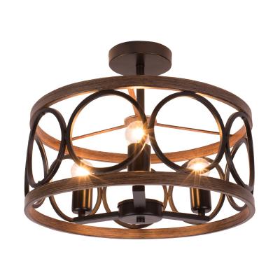 China Farmhouse Home Ceiling Bedroom Living Room Dinning Room Restaurant Kitchen Island Wooden Rustic Iron Metal Vintage Black Ceiling Light for sale