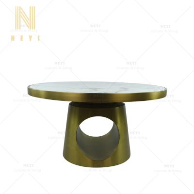 China CT666 Modern Modern Inlay Marble Top Polished Gold Stainless Steel Base Brass Coffee Table for sale