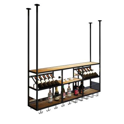 China WR037 Custom Decorative Hanging Glass Bar Wine Rack Ceiling Wine Wall Mounted Rack for sale