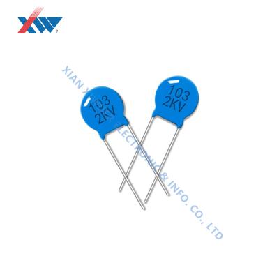 China Keramische Hoogspanningsporseleinen Condensator 103M/2KV 10NF 2000V P7.5MM Blauw Te koop