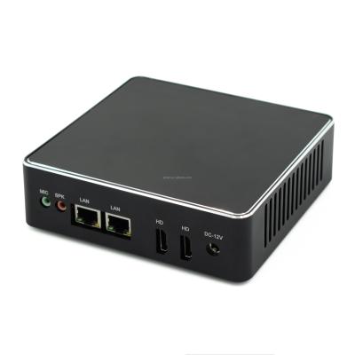 China No fanless celeron n3160 j3160 win7 win8 win10 mini barebone desktop PC with dual LAN dual HD display for sale