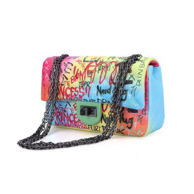 China Wholesale New Fashion Graffiti Women's Bags Small Square Fashion Trend Diamond Handbag Candy Color Bag PU Handbag for sale