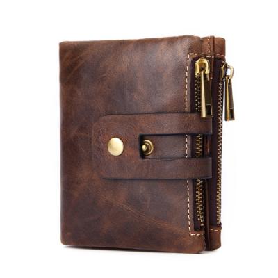 China Newest RFID Wallet Anti Thief Fashion Short Double Zippers Genuine Leather Wallet for sale