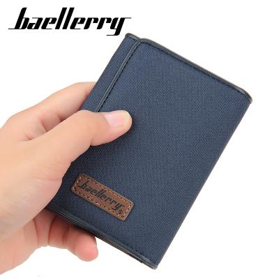 China NO Fashion Triple Short Korean Multi-Card Purse Baellerry Canvas Men's Wallet Male Vertical Coin Card Holder for sale