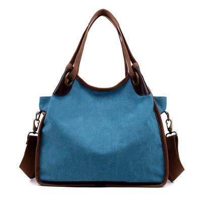 China New Fashion Vintage Travel Luggage Bags Canvas Tote Bag Leather Handle Shoulder Bag Wholesale for sale