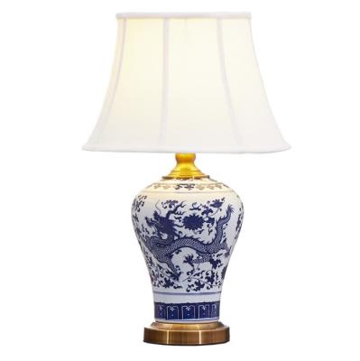 China Modern Chinese Blue and White Hand Painted Decoration Home Table Lamp Dragon Body Vase Accessories Room Indoor Light for sale