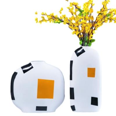 China Modern Geometric White Home Decoration Vase Centerpiece Wedding Models Living Room Vase Set for sale