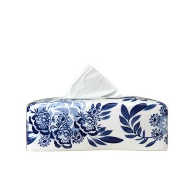 China Chinese hand made ceramic desktop box stored/healthy/eco-friendly blue and white simple style fabric for sale