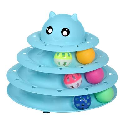 China Viable Cat Toy Roller 3 Turns Tracks Level Roller with Six Colorful Ball Interactive Pets Cat Toy Cat Turntable for sale