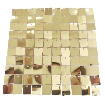 China Not Easy To Fade Sparkling Gold Iridescent Mirror Stage Panel Gold Sequin Wall Backdrop Background Decoration Panels for sale