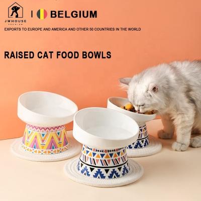 China Durable Extra Wide Ceramic Elevated Cat Bowls, Large Food And Water Bowls Set, Porcelain Elevated Stress Free Pet Feeding Dish for sale